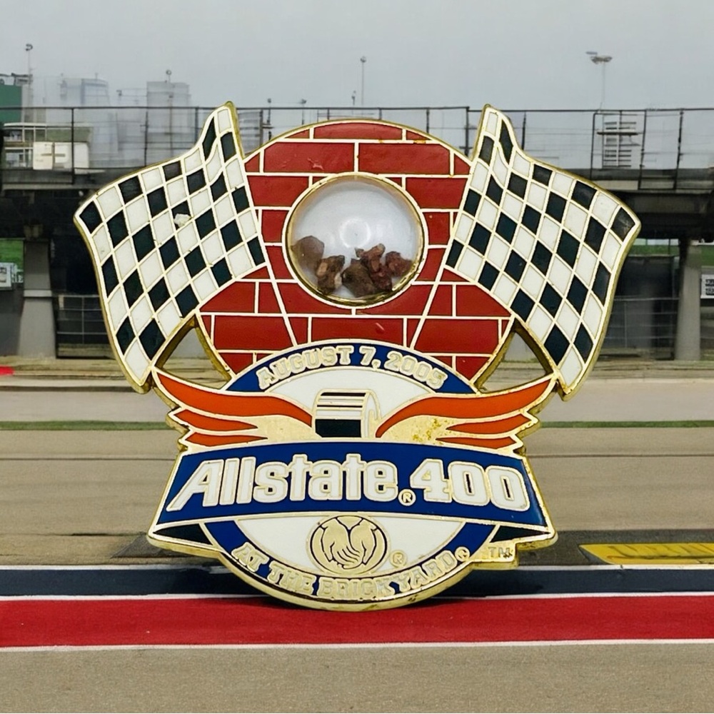 NASCAR Indy Raceway Allstate 400 Brickyard Pin With Brick Pieces Collectible